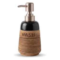 Four-piece ceramic bathroom set in brown and black with textured finish, including soap dispenser, toothbrush holder, tumble… - view 2