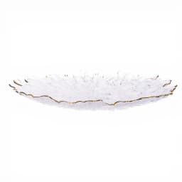 Clear textured glass serving bowl and rectangular plate with irregular wavy gold rims on a white background - view 4