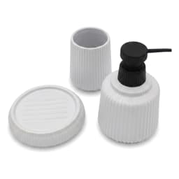 White Ceramic Ribbed Bathroom Set - 3 Pieces - view 2
