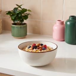 Porcelain Serving Bowl - Off-White with Brown Rim - view 1