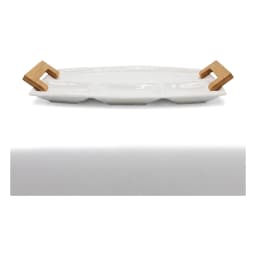 White Rectangular Divided Porcelain Serving Plate with Wood Handles - view 2