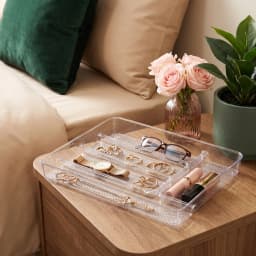 Clear rectangular acrylic multipurpose organizer tray set with textured bottom, featuring nested compartments, on a white sh… - view 4