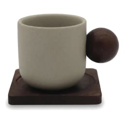 Ceramic Cup with Wooden Handle & Coaster Set - Cream - view 3