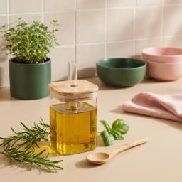 Clear Glass Cup with Wood Lid & Straw - view 1