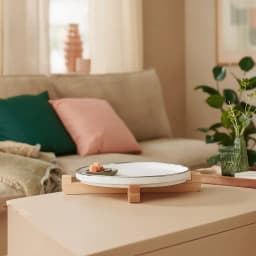 White Porcelain Serving Plate with Wood Stand - view 4