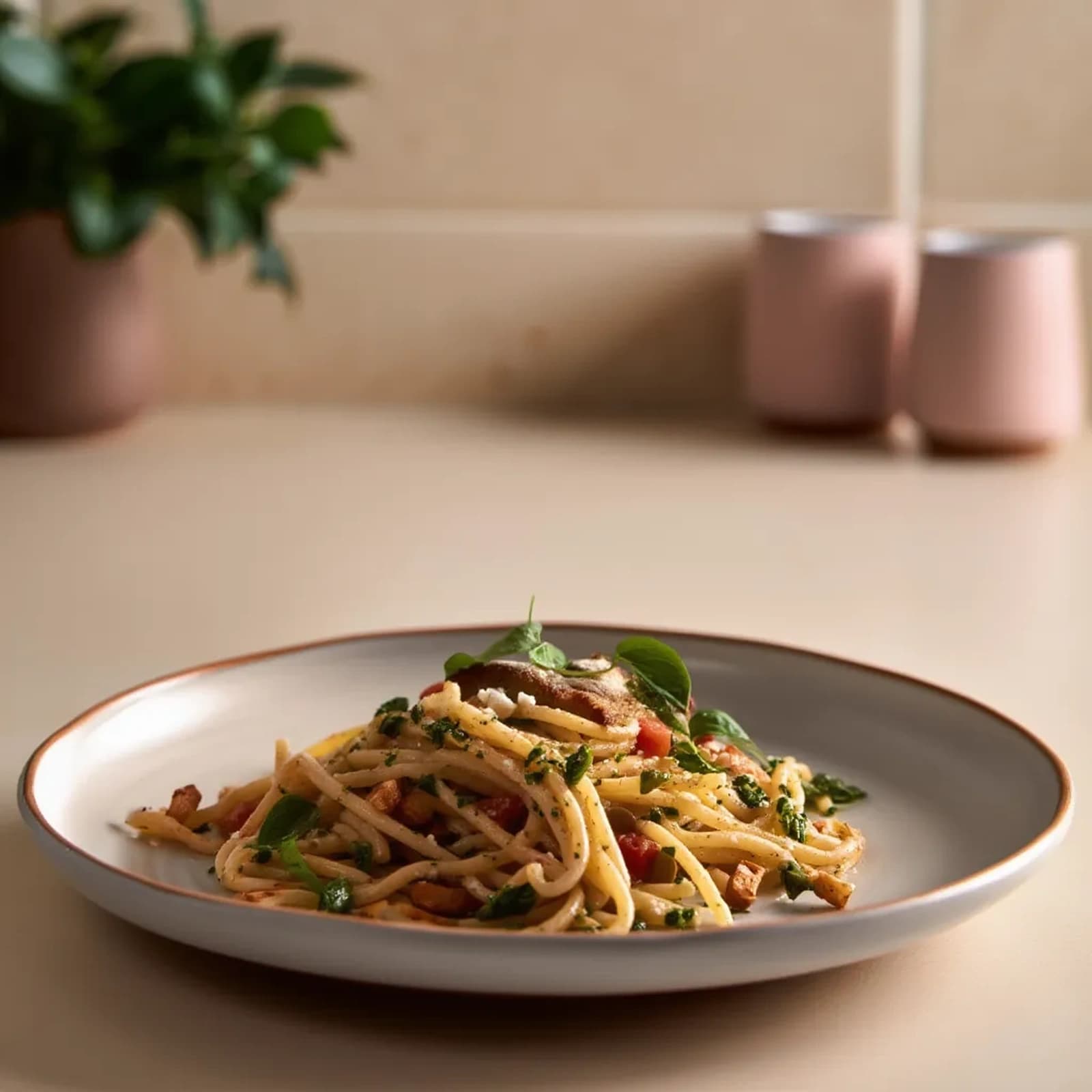 Melamine Plate Round - Beige with Orange Rim