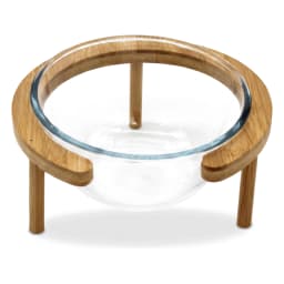 Glass Serving Bowl with Wood Stand - Clear - view 2