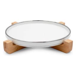 White Porcelain Serving Plate with Wood Stand - view 2