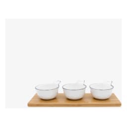 Porcelain Serving Bowls Set of 3 with Wood Tray - White - view 3