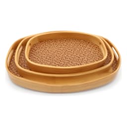 Set of 3 Oval Bamboo Serving Trays - Natural Wood & Patterned Base - view 3