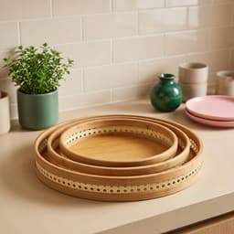 Set of 3 Round Bamboo Serving Trays - view 6