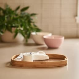 Set of 3 Oval Bamboo Serving Trays - Natural Wood & Patterned Base - view 4