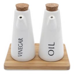 Porcelain Oil & Vinegar Dispenser Set with Wood Tray - view 2
