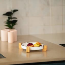 White Porcelain Serving Tray with Wood Stand - view 1