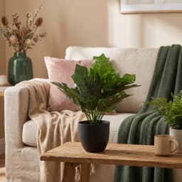 Artificial Green Leaf Plant in Black Pot - view 3