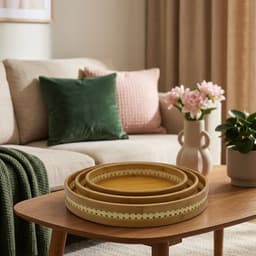 Set of 3 Round Bamboo Serving Trays - view 7